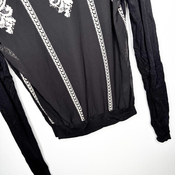 Vertigo Lace Print Sheer Panel Sweater Size S‎ Classic Dark Academia Whimsygoth - Picture 4 of 9